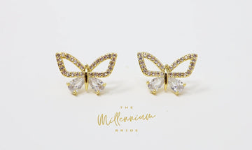 14k Gold plated CZ Butterfly Stud Earrings, Dainty Stud, Statement Earrings.